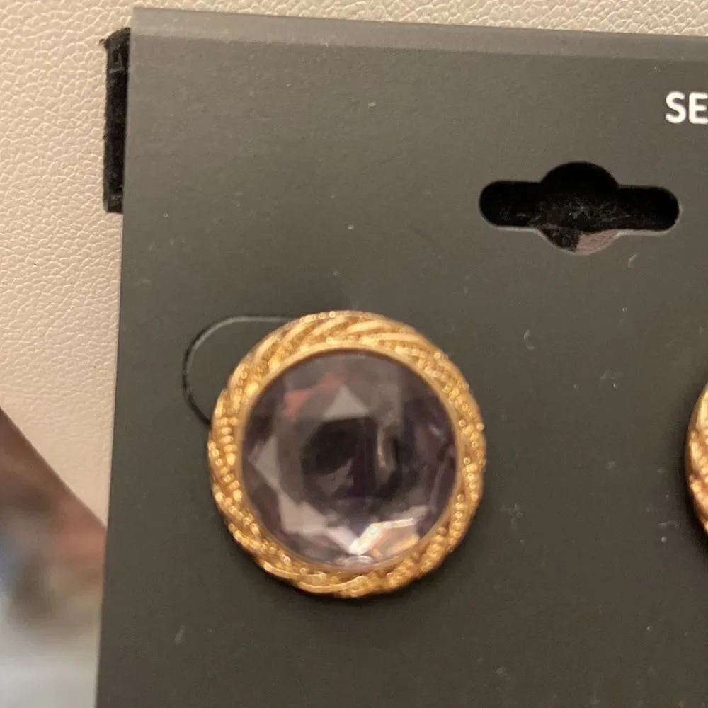 Lane Bryant NWT earrings Round design gold color crystals gray color